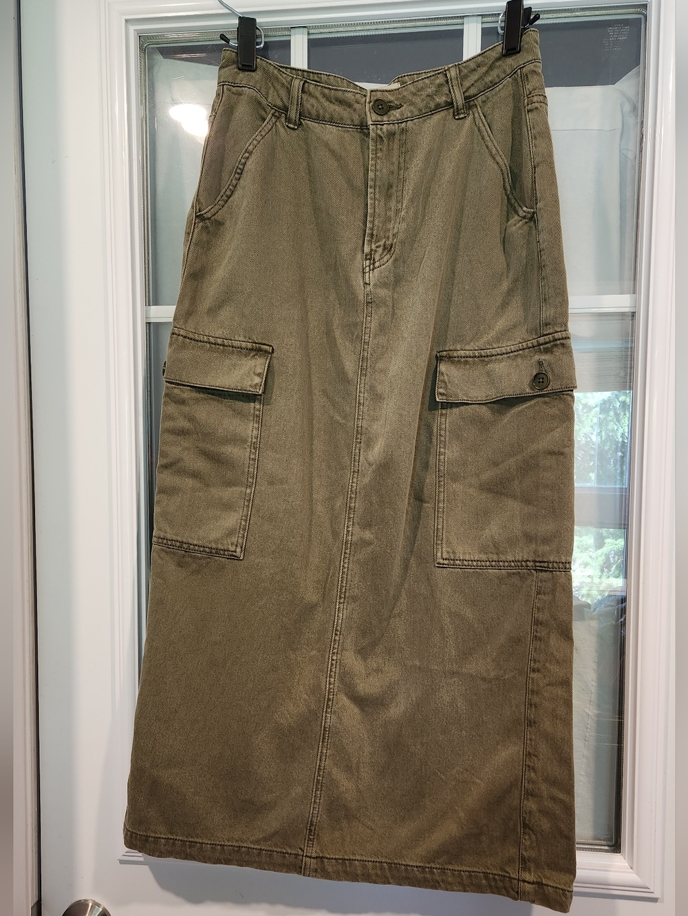 Ghanda Olive Cargo Midi Skirt with Flap Pockets Size 8